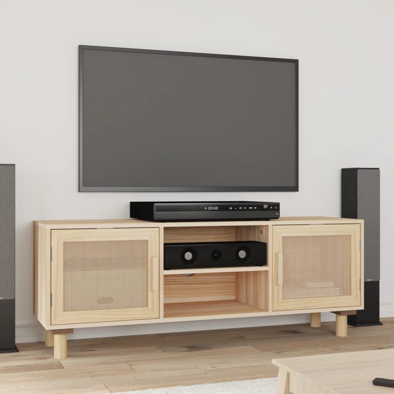 Stolik pod TV, brązowy, 105x30x40 cm, drewno sosnowe i rattan vidaXL
