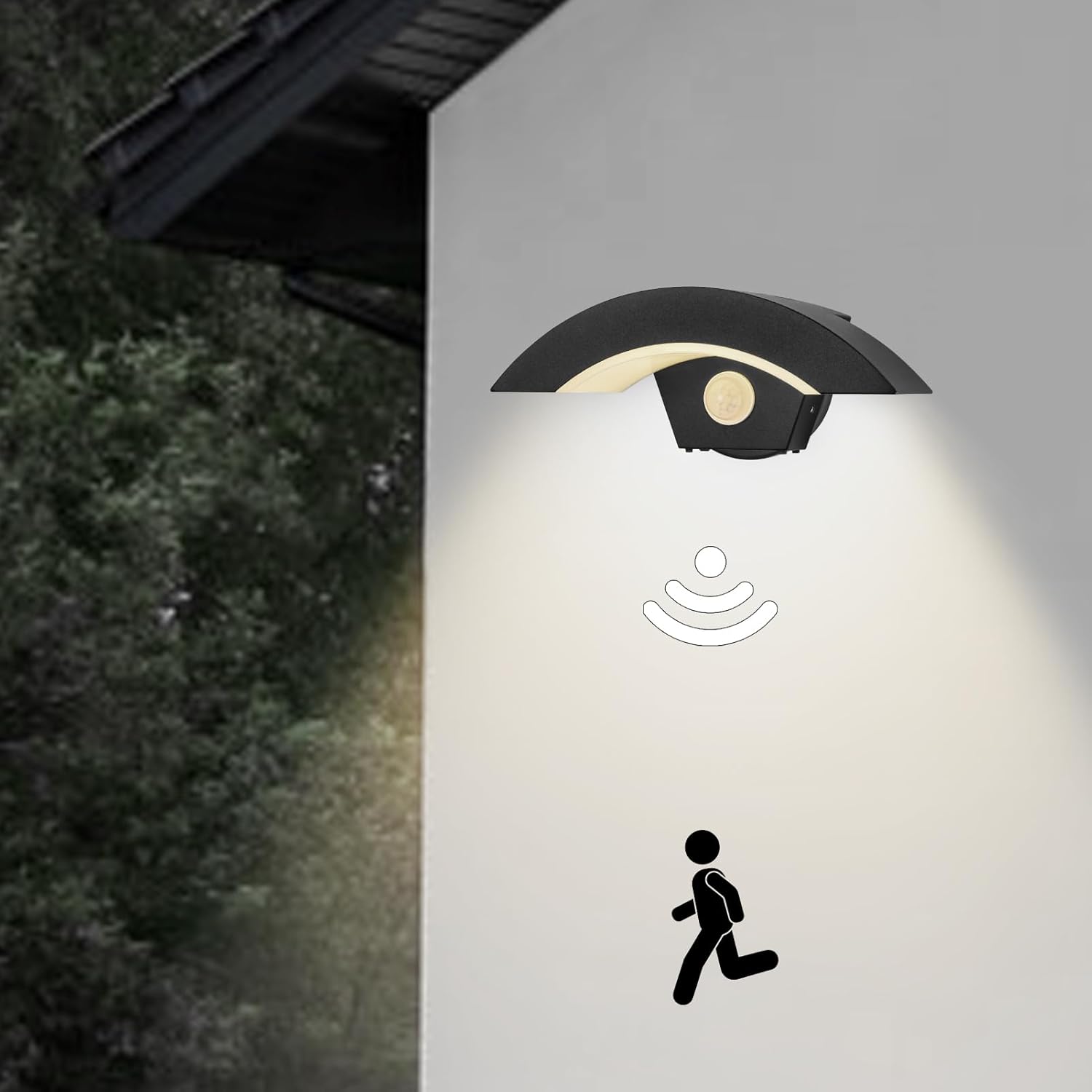 Lampka ścienna LED na zewnątrz z czujnikiem ruchu 20W, wodoodporna IP65, aluminium, 3000K ciepła biel