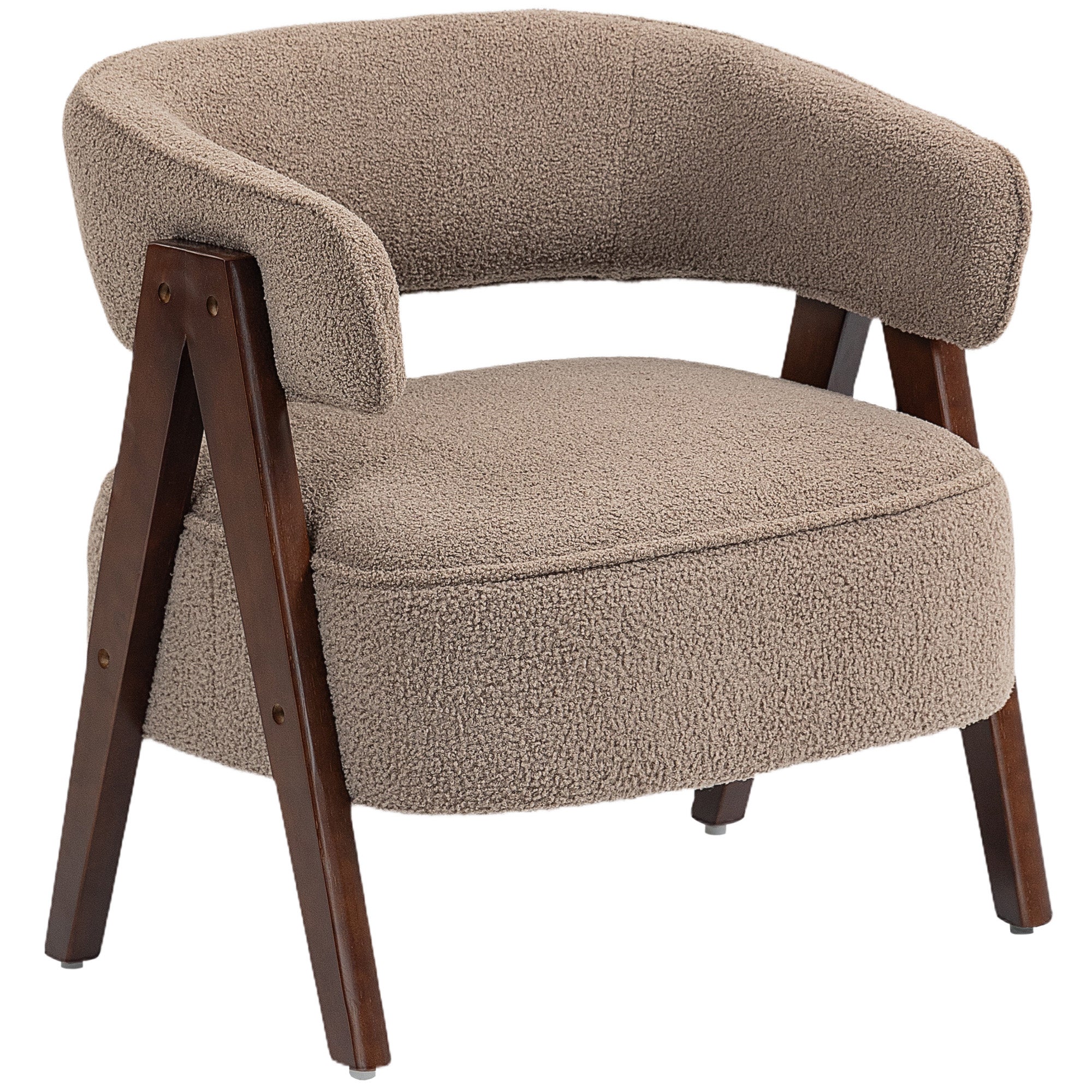 Fotel wypoczynkowy z tkaniny bouclé, tapicerowany, szerokie siedzisko, ergonomiczne oparcie, 70 x 64 x 71 cm, brązowy