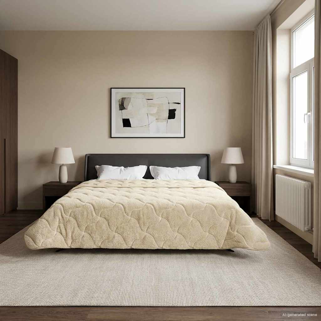 Zimowa Kołdra Kremowy 200 x 240 cm Mikrofibra i Fleece Teddy vidaXL