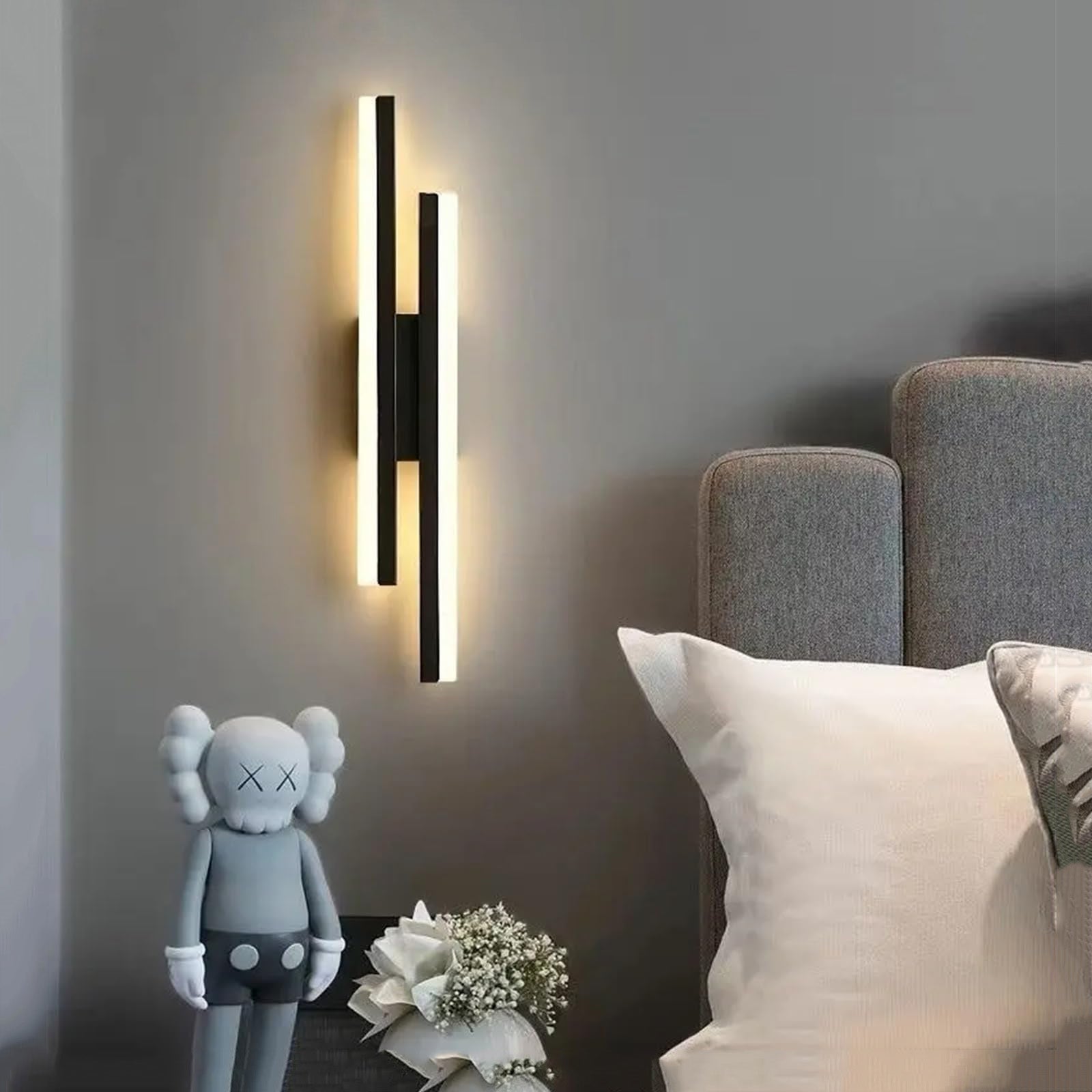 Lampa ścienna LED do sypialni, liniowa lampa ścienna, odpowiednia do salonu, czarna, 48 cm, ciepłe światło
