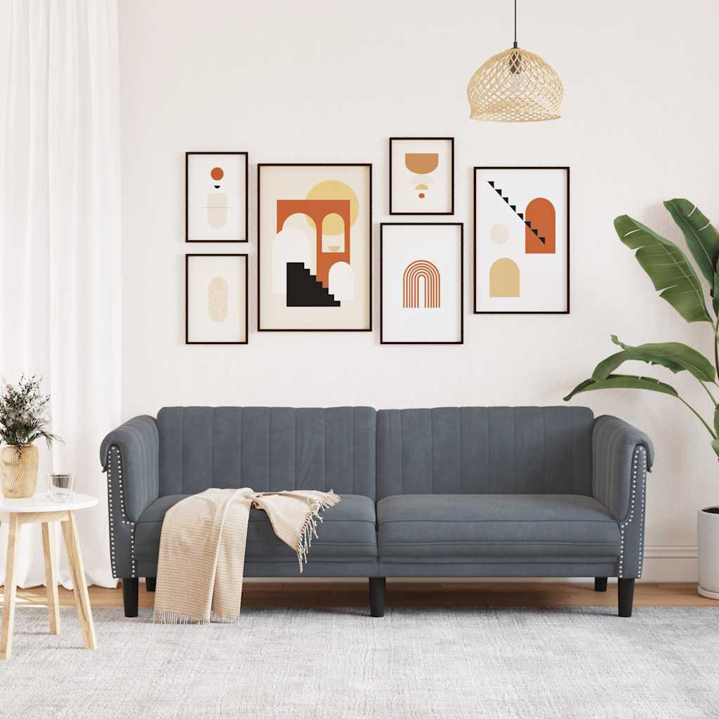 Sofa 3-osobowa, ciemnoszara, tapicerowana aksamitem