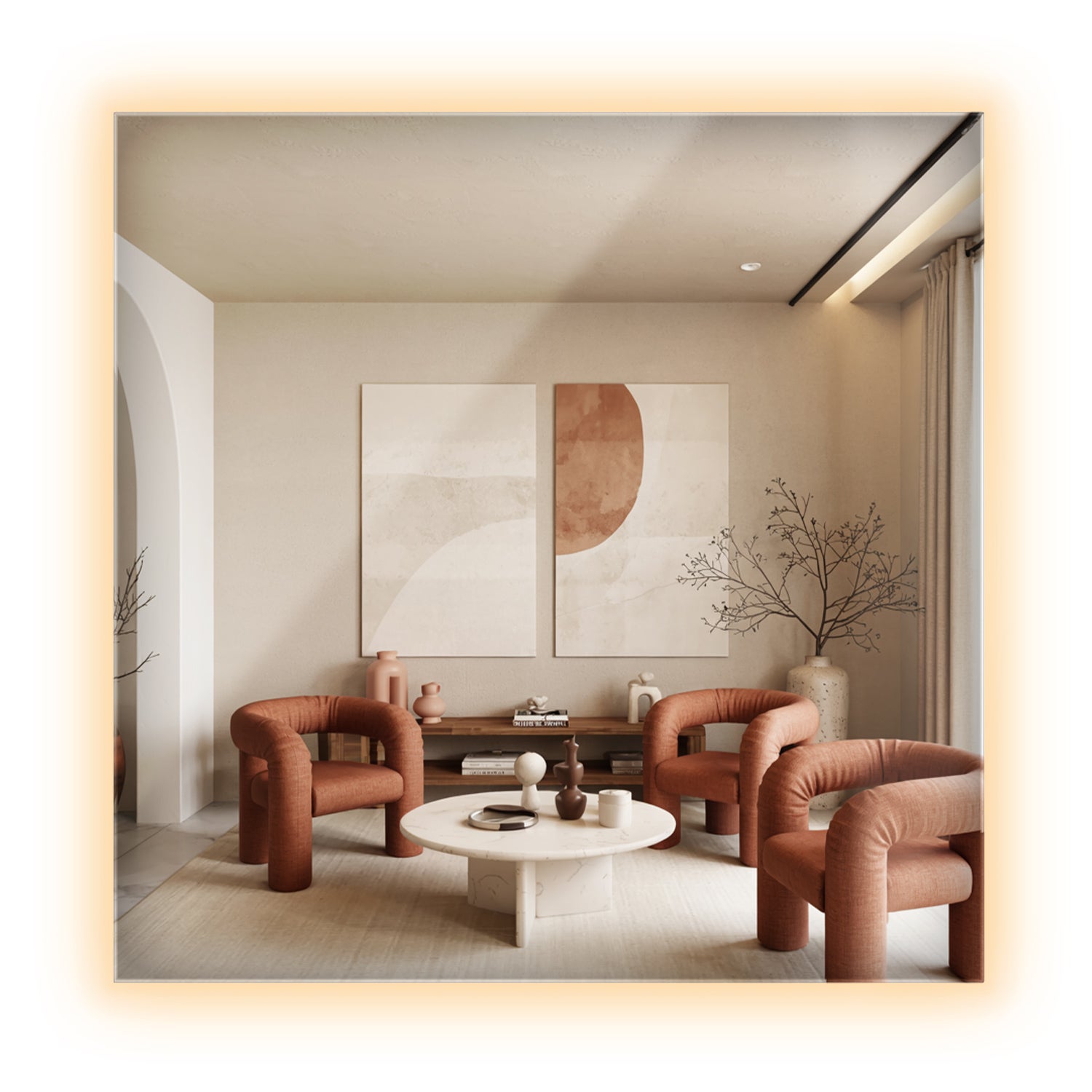 Lustro LED prostokątne 50×50 cm ciepłe światło ArtPrintCave, eleganckie nowoczesne lustro ścienne idealne do stylowych wnętrz