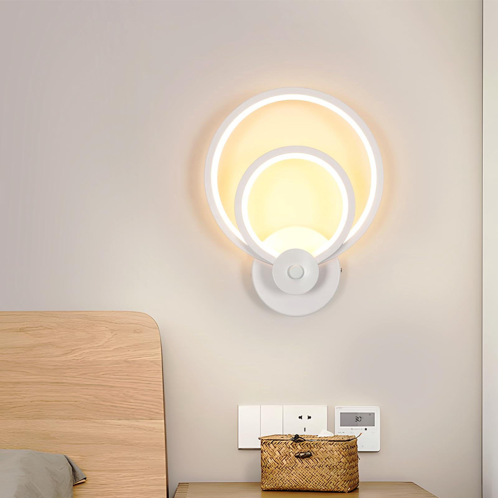 Kinkiet wewnętrzny LED, okrągła lampka nocna, 20 W, nowoczesna lampa ścienna do sypialni, salonu, korytarza, ciepłe białe światło 3000 K, biały