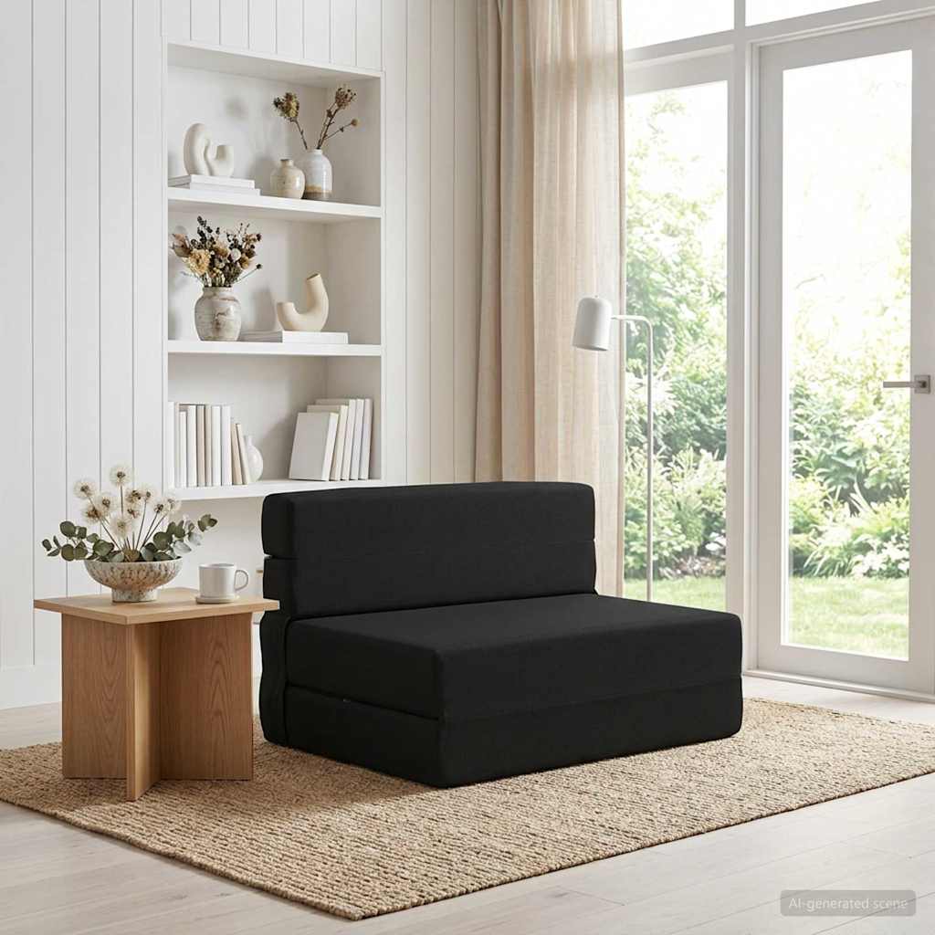Składana Sofa Łóżko Czarny 100 x 80 x 60 cm tkanina vidaXL