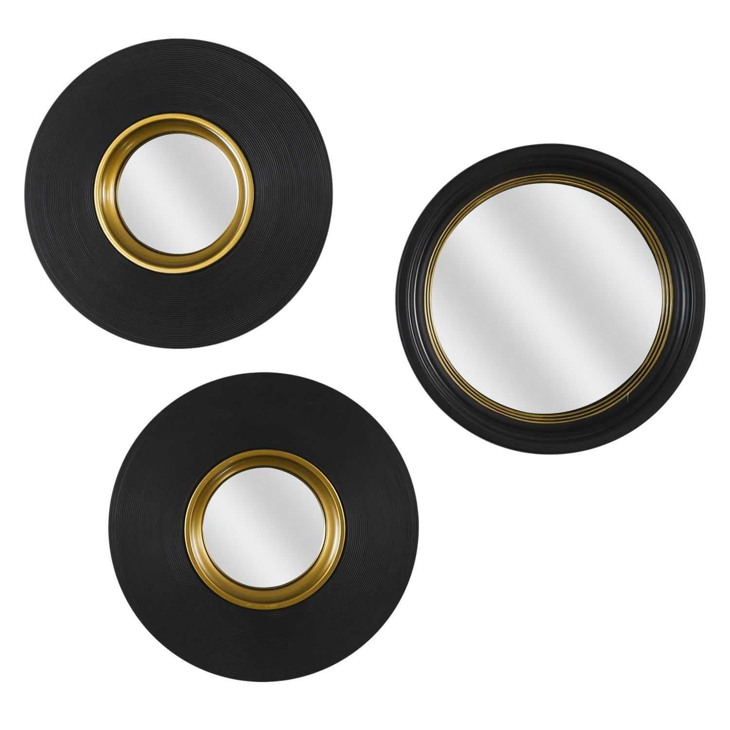 Zestaw 3 luster ściennych Vinyl okrągłe czarno-złote 25,5 x 25,5 x 2,5 cm 1 szt.