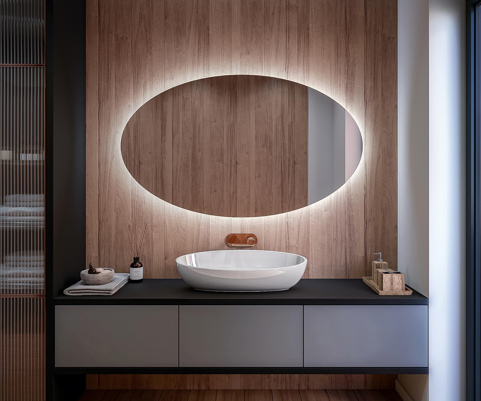 Lustro z oświetleniem łazienkowym LED (80x60cm) Jasne lustro LED z oświetleniem (TEL109) Chłodna biel 7000K