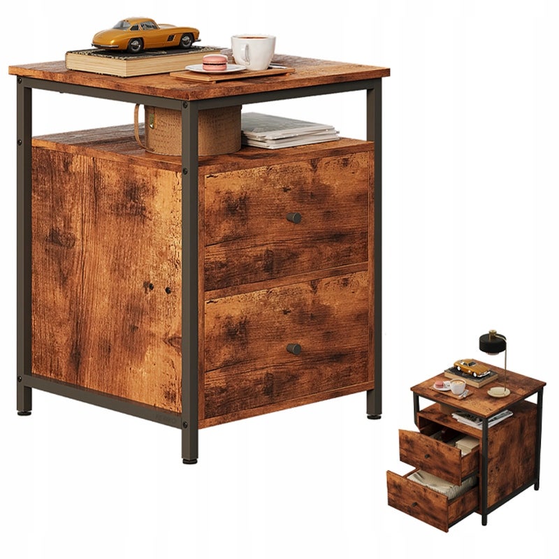 Szafka nocna stolik do sypialni salonu szuflady loft brąz rustykalny retro elegancka