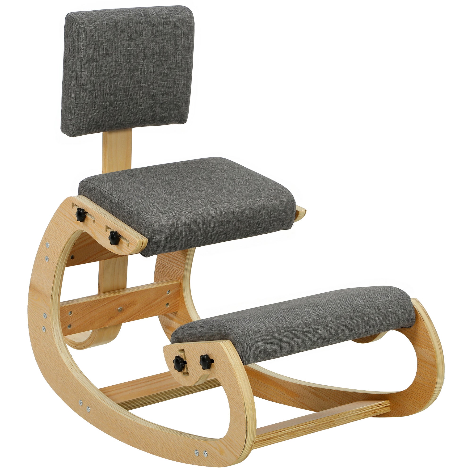 Ergonomiczny fotel bujany z funkcją klęczenia i oparciem, w kolorze szarego lnu