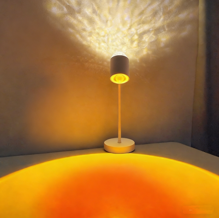 Lampka nocna z projektorem, lampa z efektem fali, lampa nastrojowa, dwugłowicowa lampka biurkowa