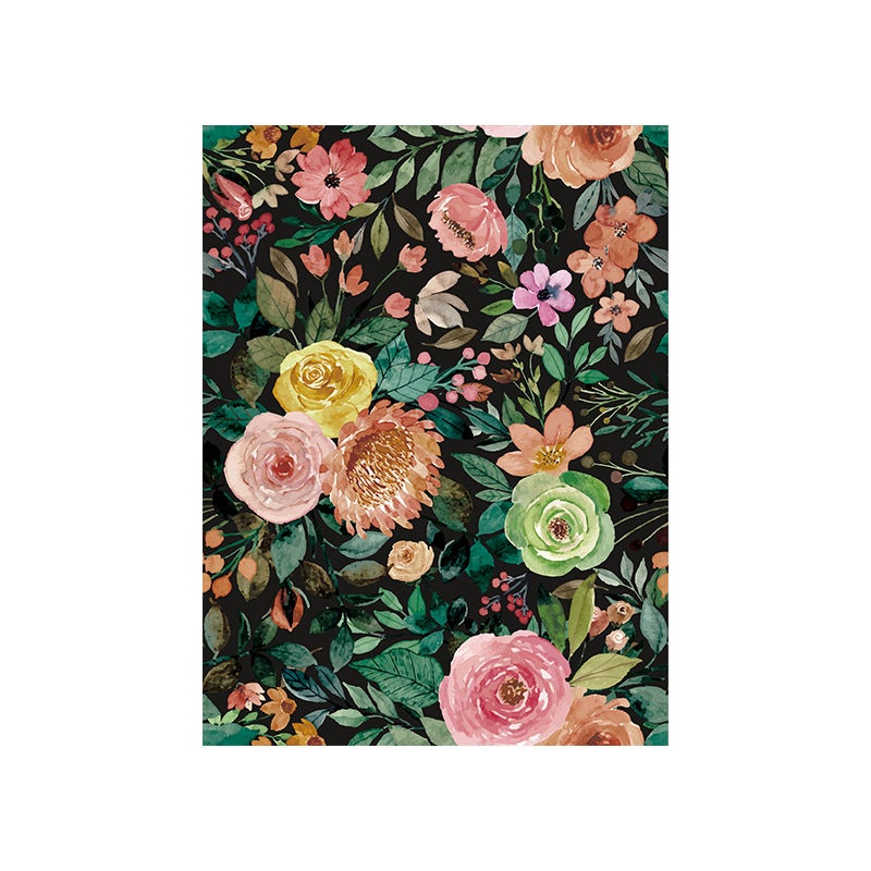Tapeta samoprzylepna, ciemna tapeta w kwiaty, dekoracja ścienna (10M*45cm), czarna
