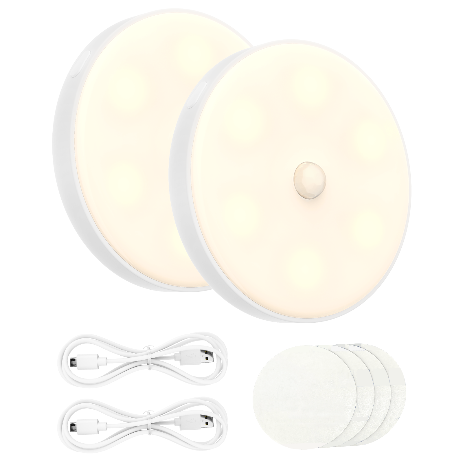 2 Lampki Nocne z Czujnikiem Ruchu, Magnetyczne, USB, 1 W, Ciepłe Światło