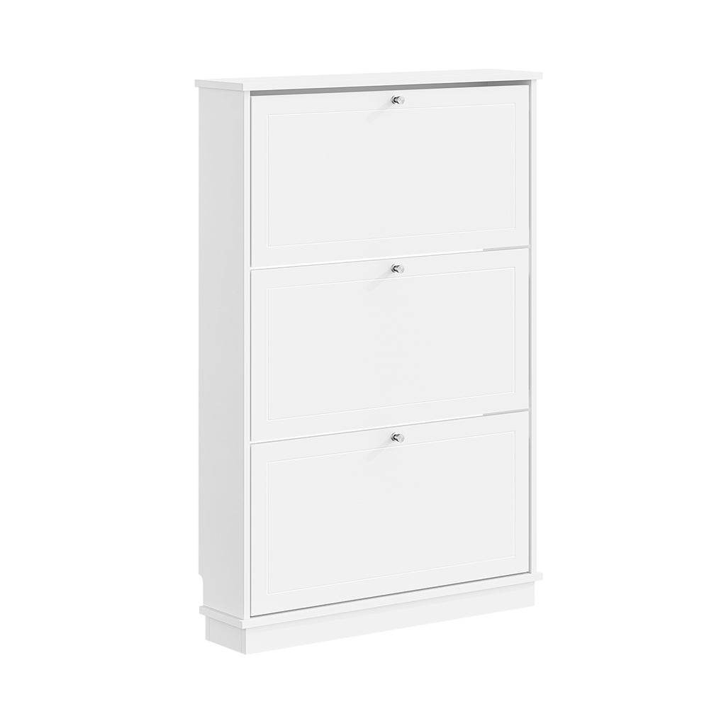 Biała szafka na buty z trzema przegubowymi drzwiami, Bialy 76x18x113 cm