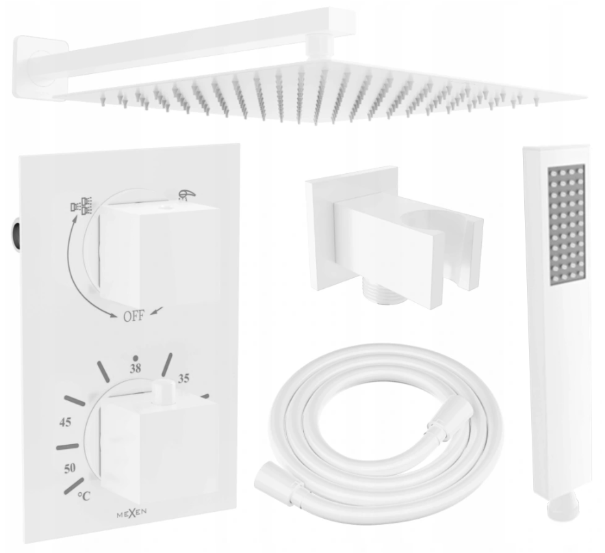 Mexen Cube DR02 zestaw prysznicowy podtynkowy z deszczownica 25 cm, biały - 77502DR0225-20