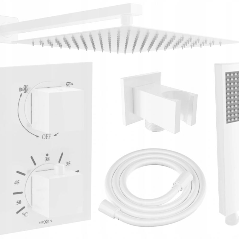 Mexen Cube DR02 zestaw prysznicowy podtynkowy z deszczownica 25 cm, biały - 77502DR0225-20