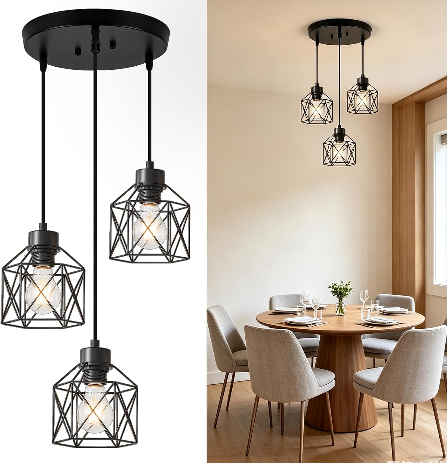 Trzypunktowa lampa wisząca, lampa wisząca w stylu rustykalnym, żyrandol do jadalni, lampa wisząca w stylu industrialnym do wyspy kuchennej