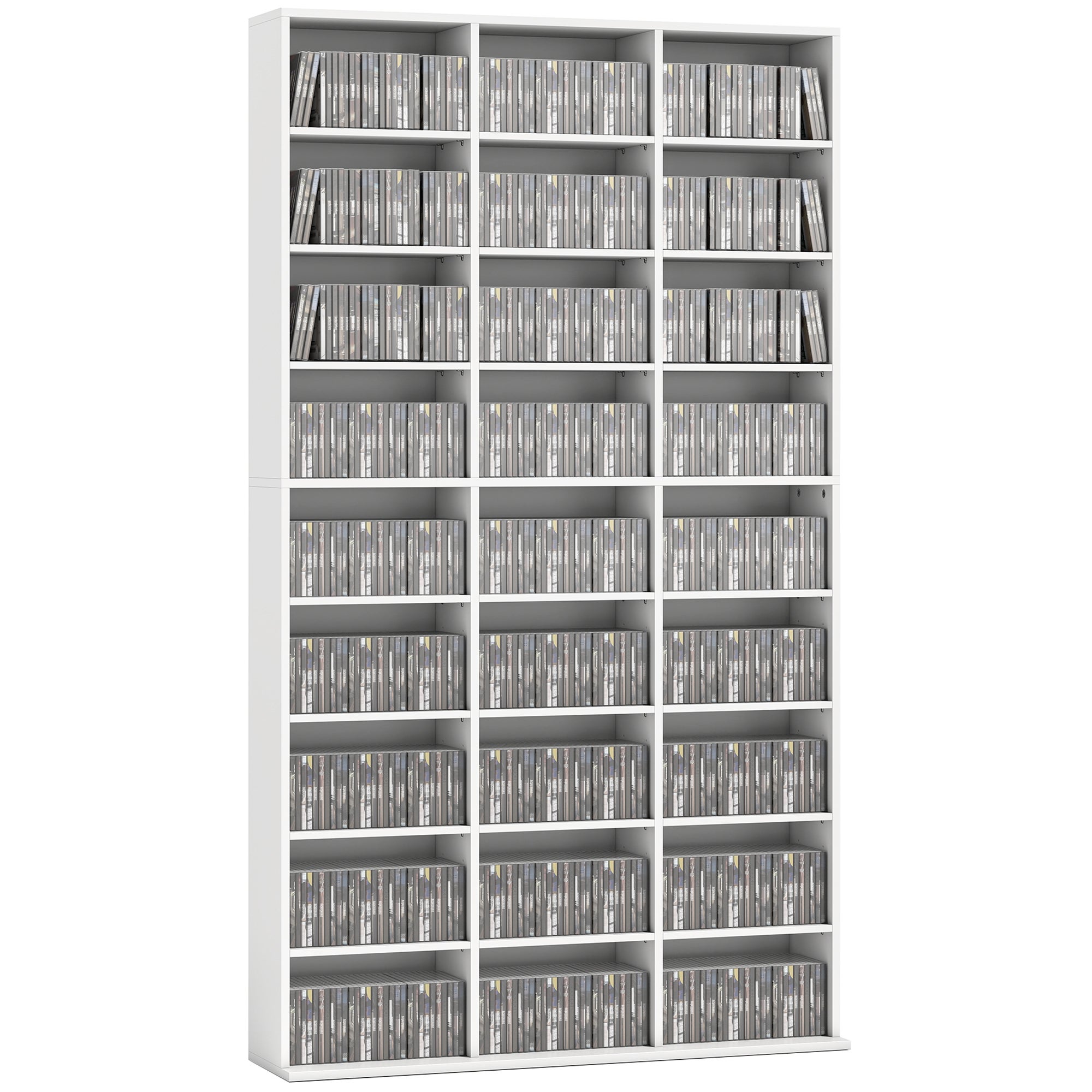 Półka na 835 płyt CD lub 500 płyt DVD, półka na nośniki Blu-ray z 27 przegrodami i 21 regulowanymi półkami, biała