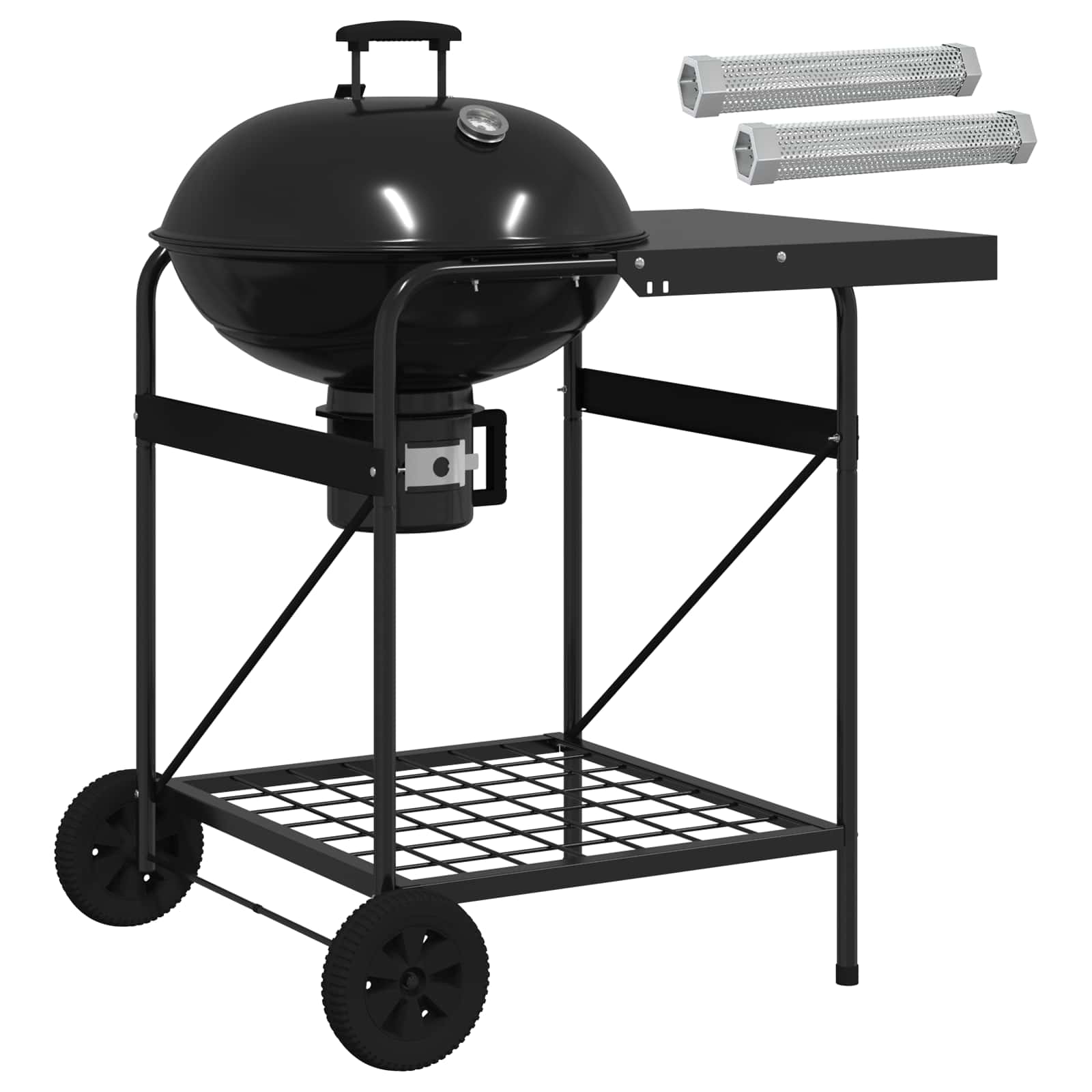 Grill Węglowy Okrągły na Kółkach Stalowy Czarny do Ogrodu