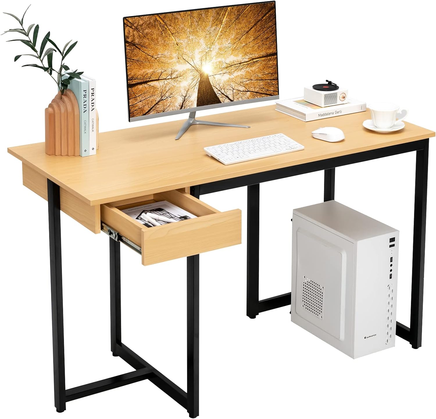 Stolik pod komputer, drewno, naturalny, 120 cm x 55 cm x 75 cm (dł. x szer. x wys.)