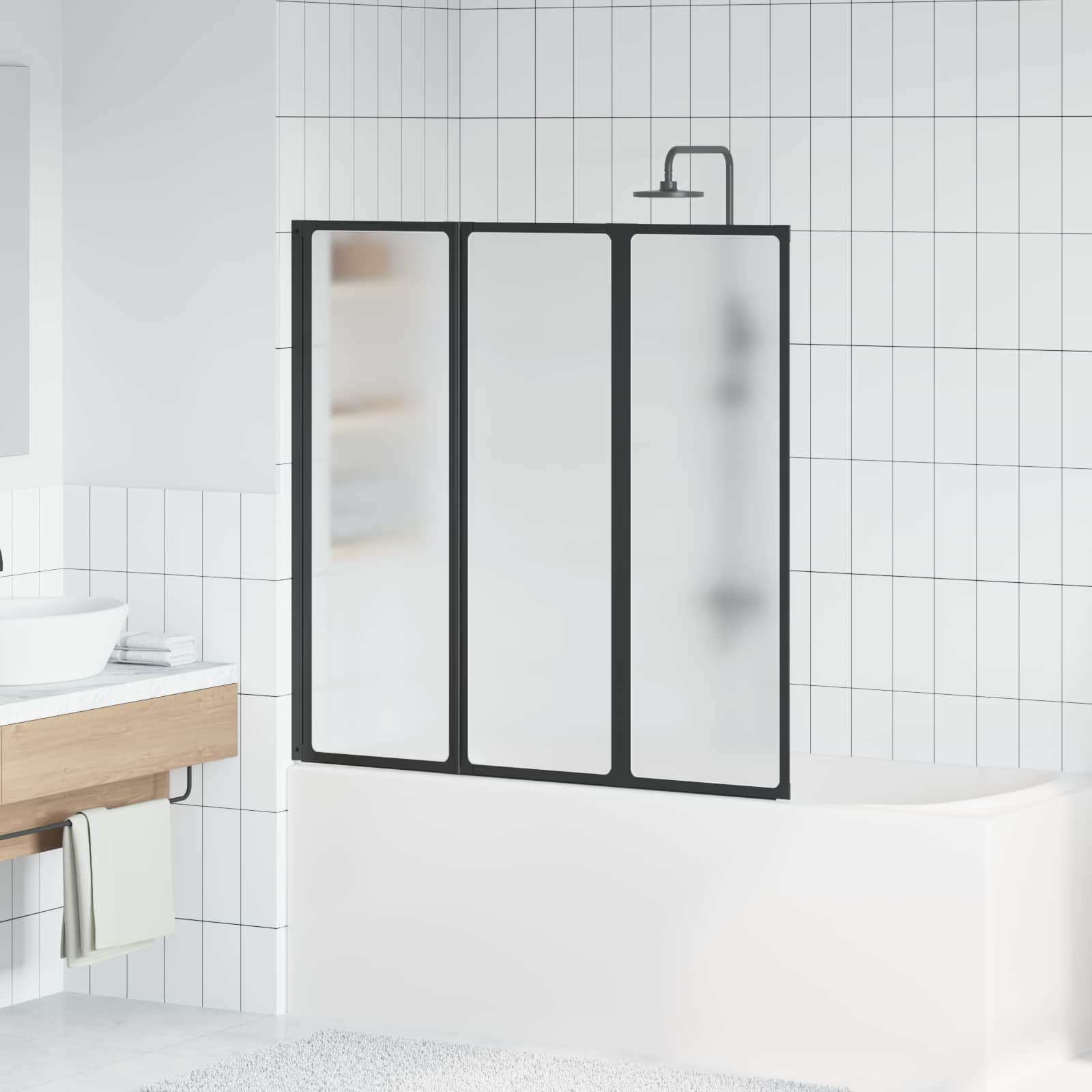 Parawan prysznicowy Czarny 120 x 2 x 117 cm Aluminium i PP vidaXL