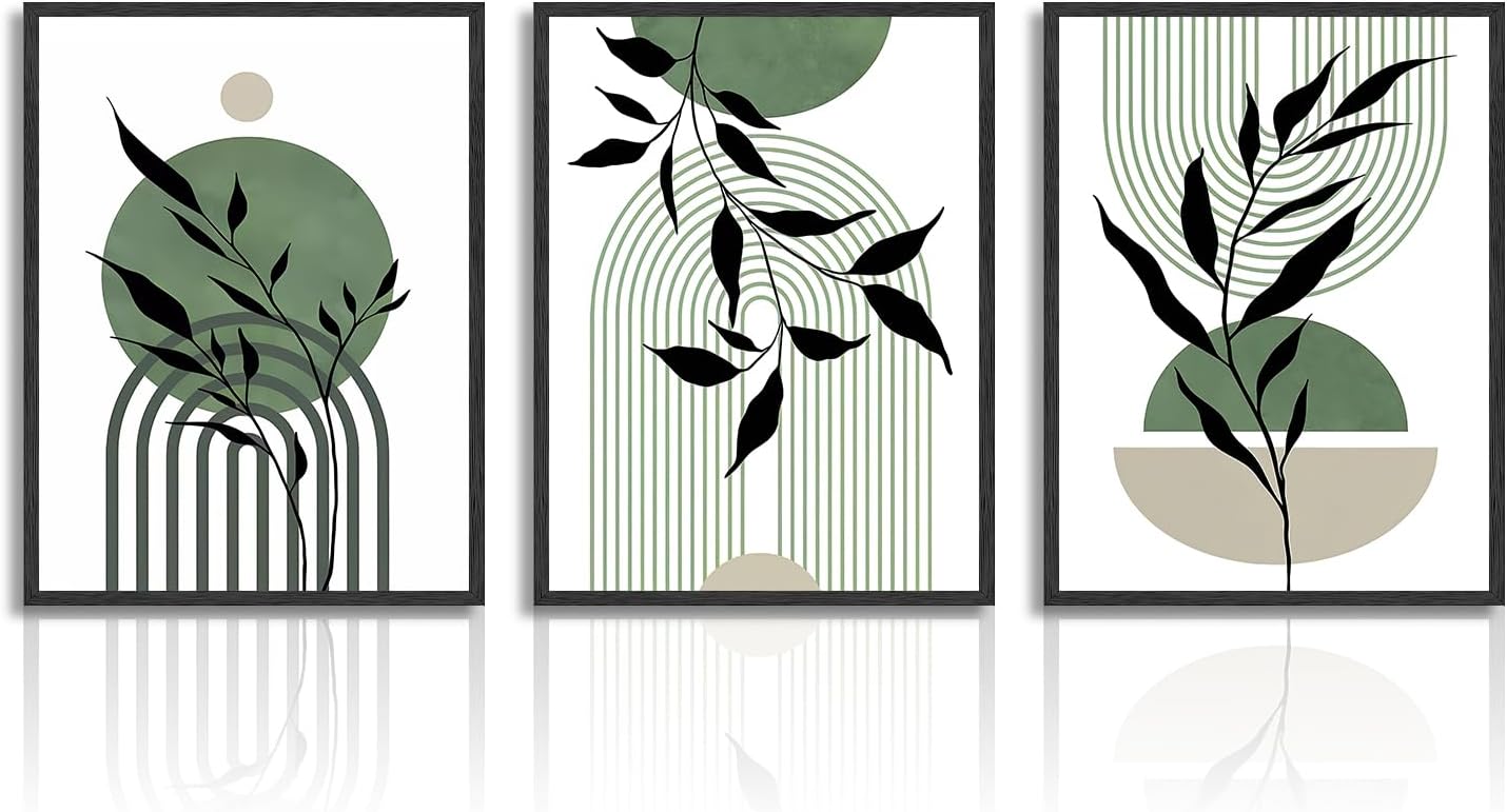 Boho Sage Green Wall Art, minimalistyczna, abstrakcyjna, geometryczna dekoracja ścienna z motywem botanicznym, nowoczesny plakat 30x40 cm, bez ramki,