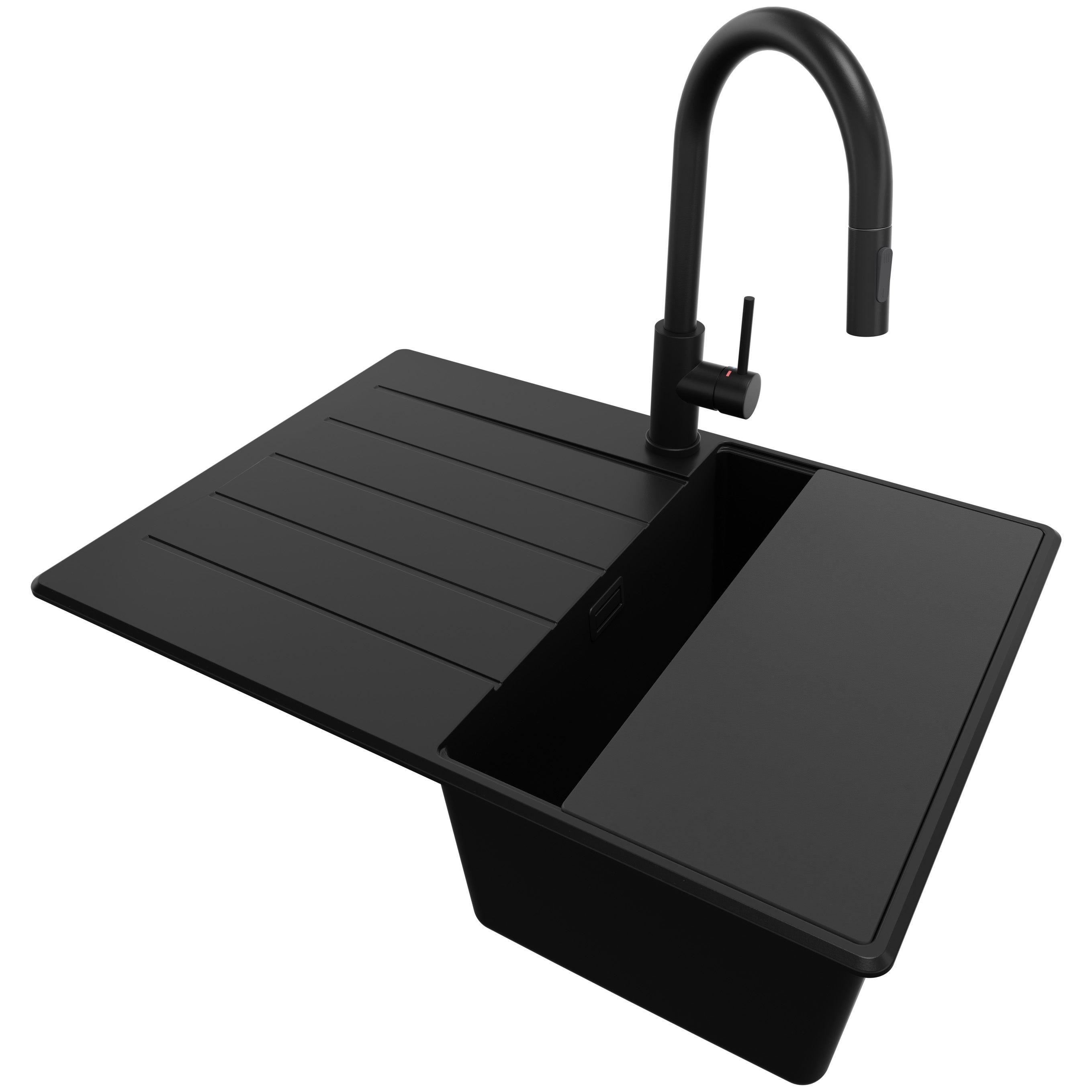 Zlewozmywak Granitowy Cały Czarny 70x50cm, Zlew Kuchenny 1 Komorowy + Syfon + Akcesoria, Nablatowy do szafki od 40cm - Kopenhaga PRIMAGRAN
