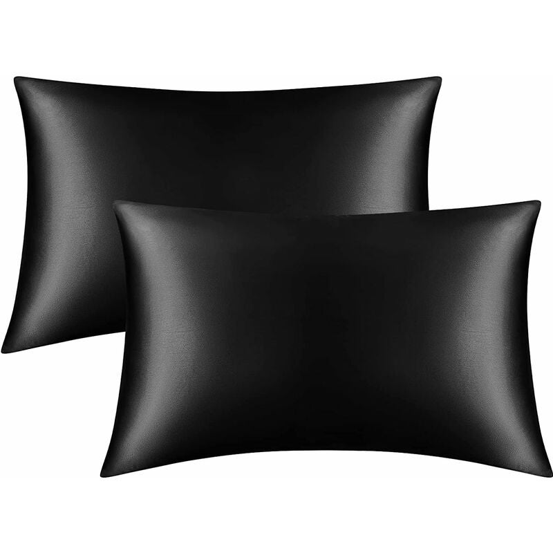 Zestaw 2 poszewek na poduszki z satyny, standardowy rozmiar 50 x 75 cm, chronią włosy i skórę, łatwe w praniu (czarne)