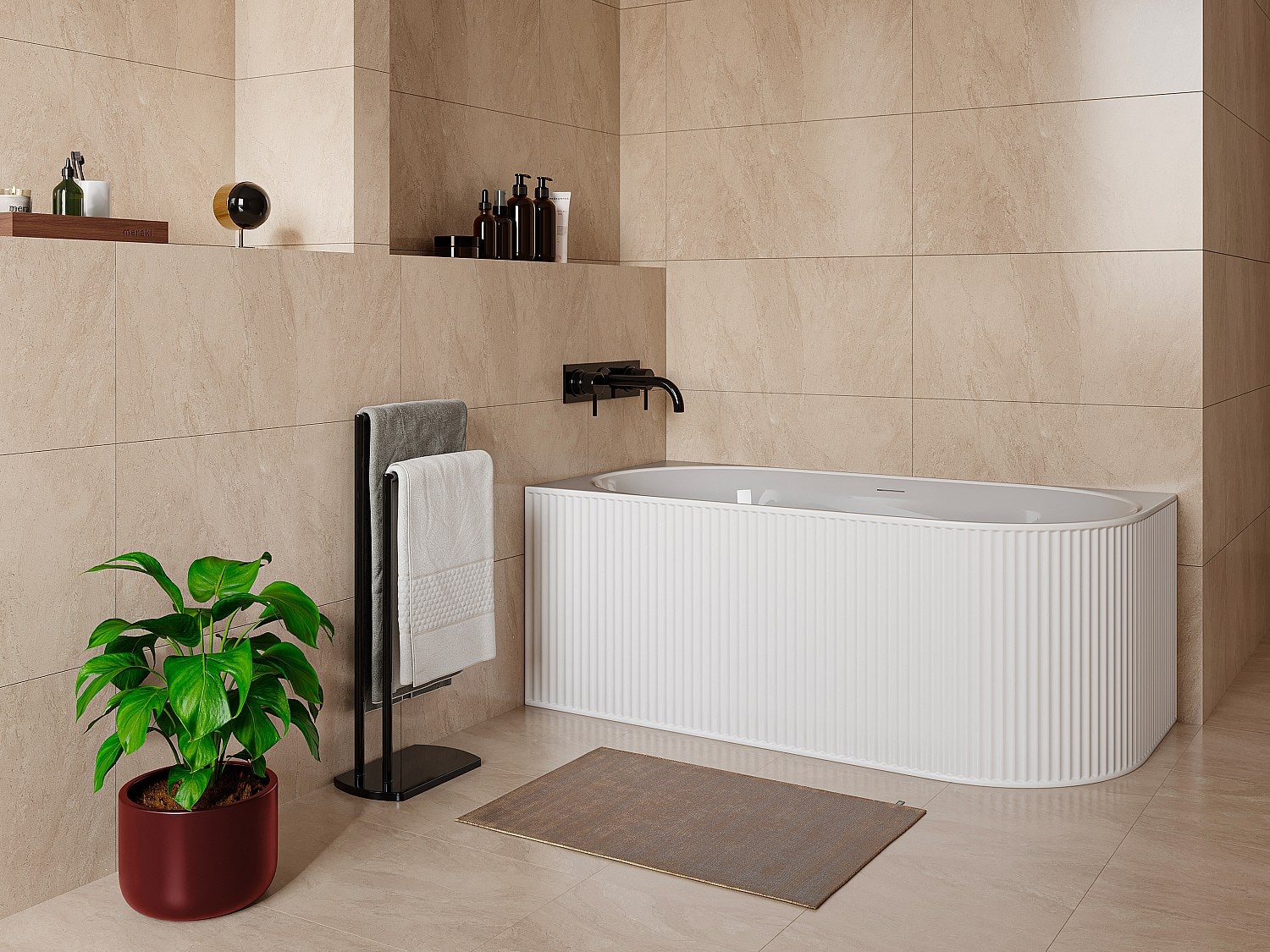 Wanna narożna ryflowana - 240 l - 170 x 80 x 60 cm - Biały mat - Akryl - Lewostronna - BARBORI