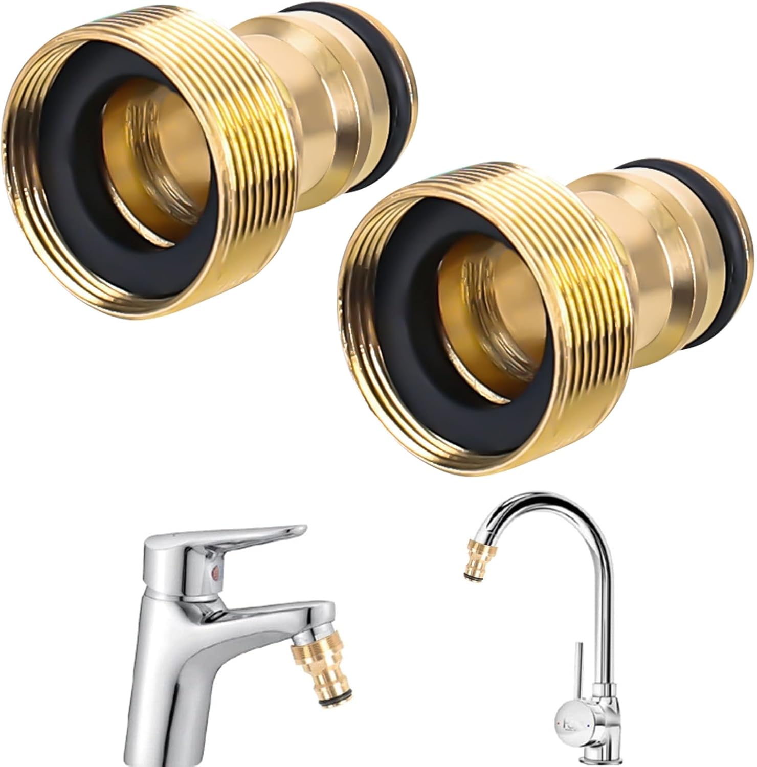 Szybkozłączki mosiężne (opakowanie 2 szt.), adapter 2 w 1 z gwintem wewnętrznym do węży ogrodowych o średnicy 1/2" i 3/4"