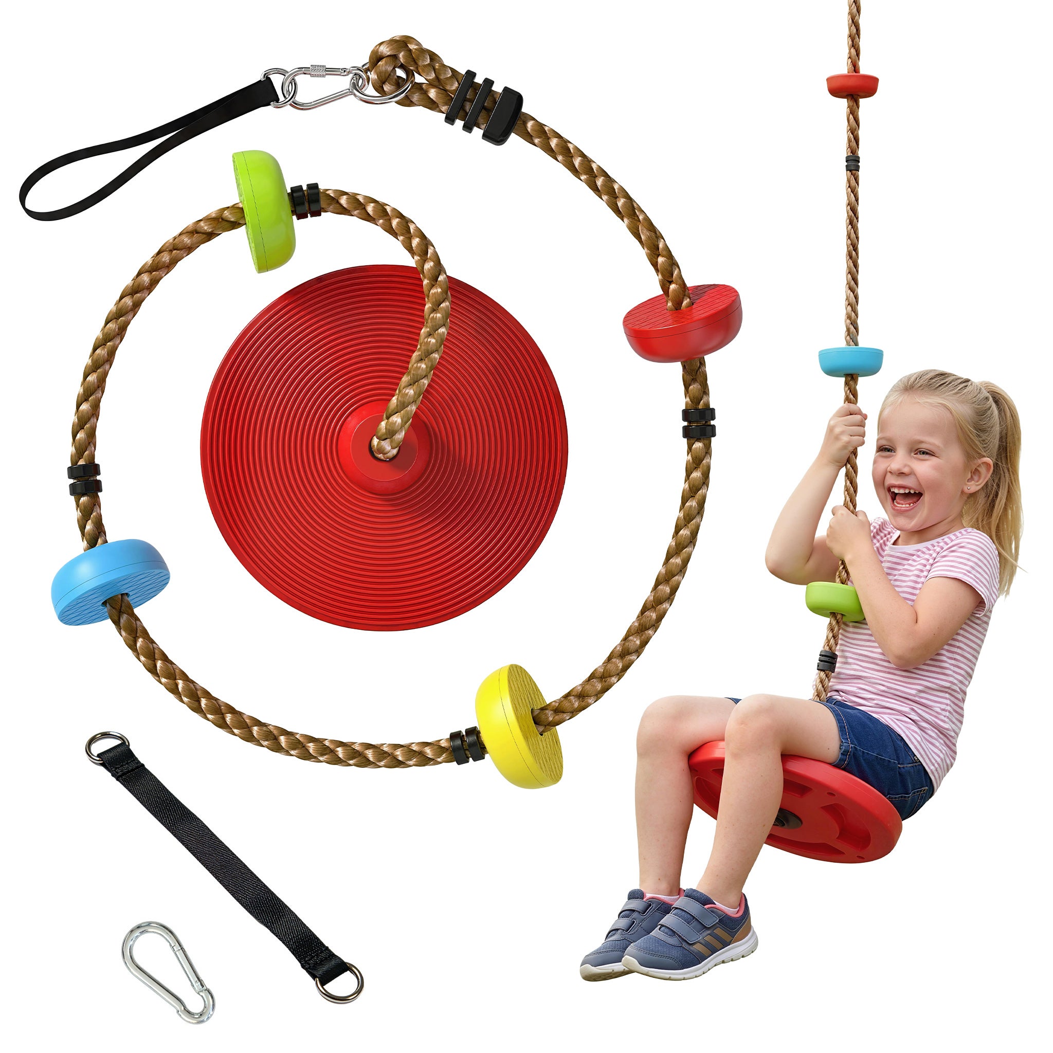 Climbing Lina Huśtawka Tree Huśtawka z Platform Disc siedzisko huśtawki Zewnętrzny Playset dla 3-8 Year Stare Dzieci Czerwony
