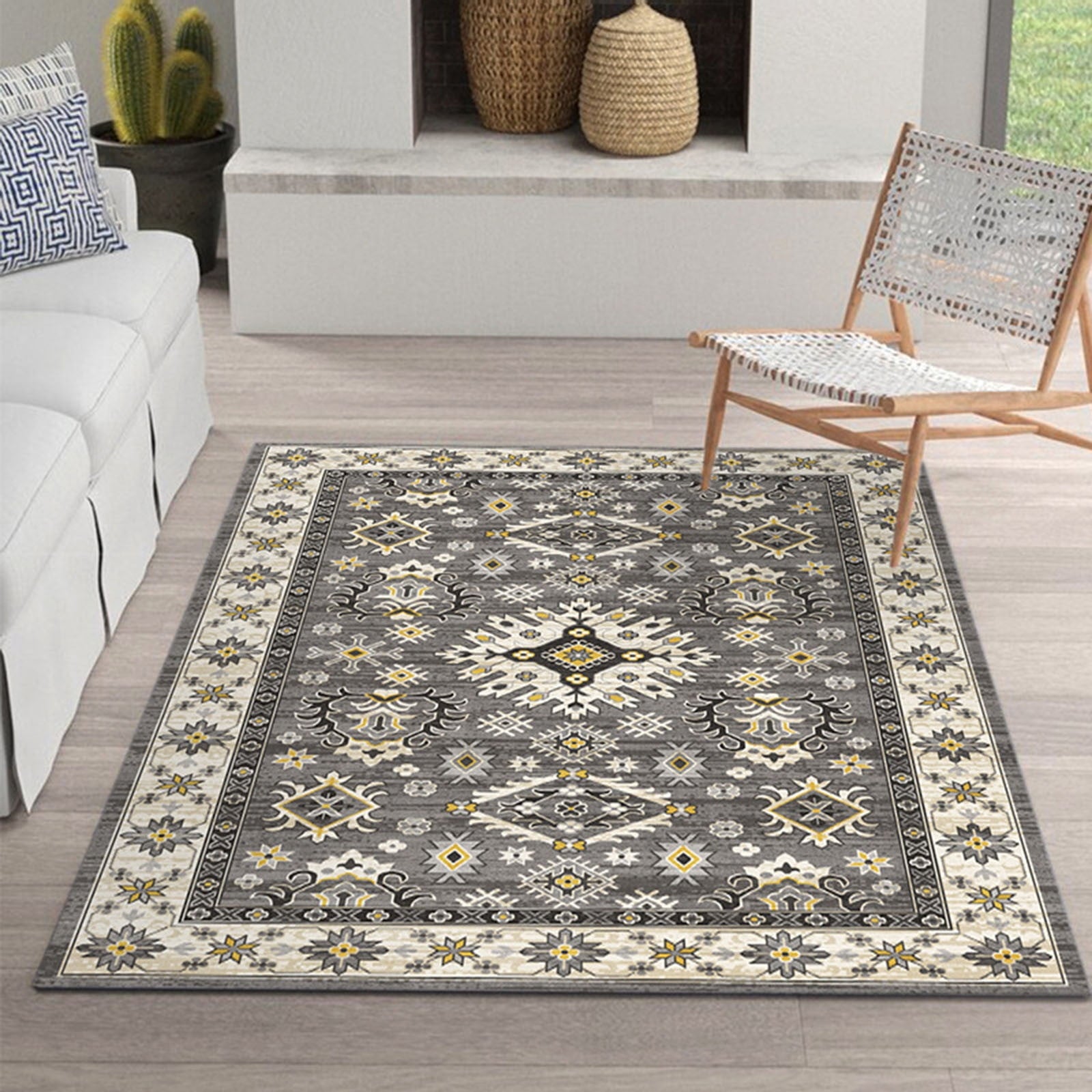 Dywanik nadający się do prania do salonu i sypialni, 60 x 90 cm, styl vintage, krótki włos, miękki, antypoślizgowy.