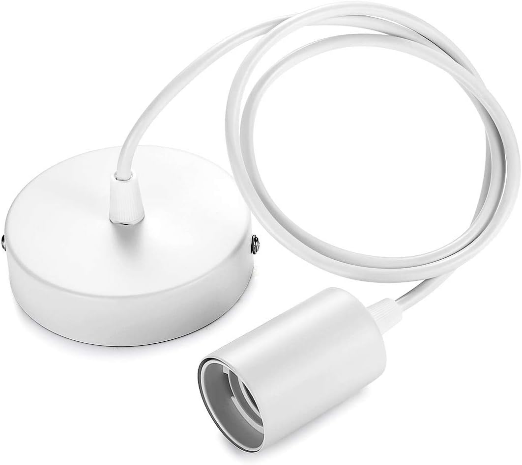 Lampa wisząca metalowa, biały uchwyt na żarówkę E27 z kablem, wahadło 100CM, biały kabel wiszący, idealna do oświetlenia sufitowego