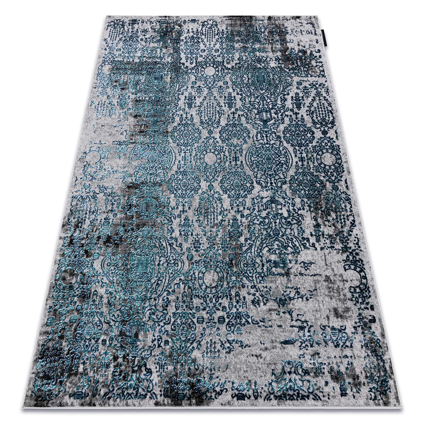 Dywan DE LUXE nowoczesny 2081 Ornament vintage przecierany - Strukturalny niebieski / szary 160x220 cm