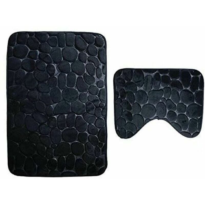 Zestaw 2 mat łazienkowych antypoślizgowych oraz mata na postument do łazienki, nadające się do prania w pralce (50*80+40*50cm) - Czarny