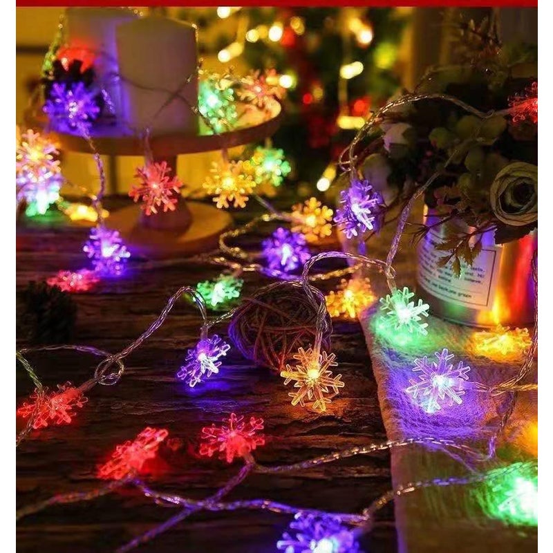 Świąteczne Lampki Choinkowe LED na Baterie Płatek Śniegu, 5M 50LED (Wielokolorowe) z Pilotem Wodoodporne Lampki Dekoracyjne Wewnętrzne/Zewnętrzne