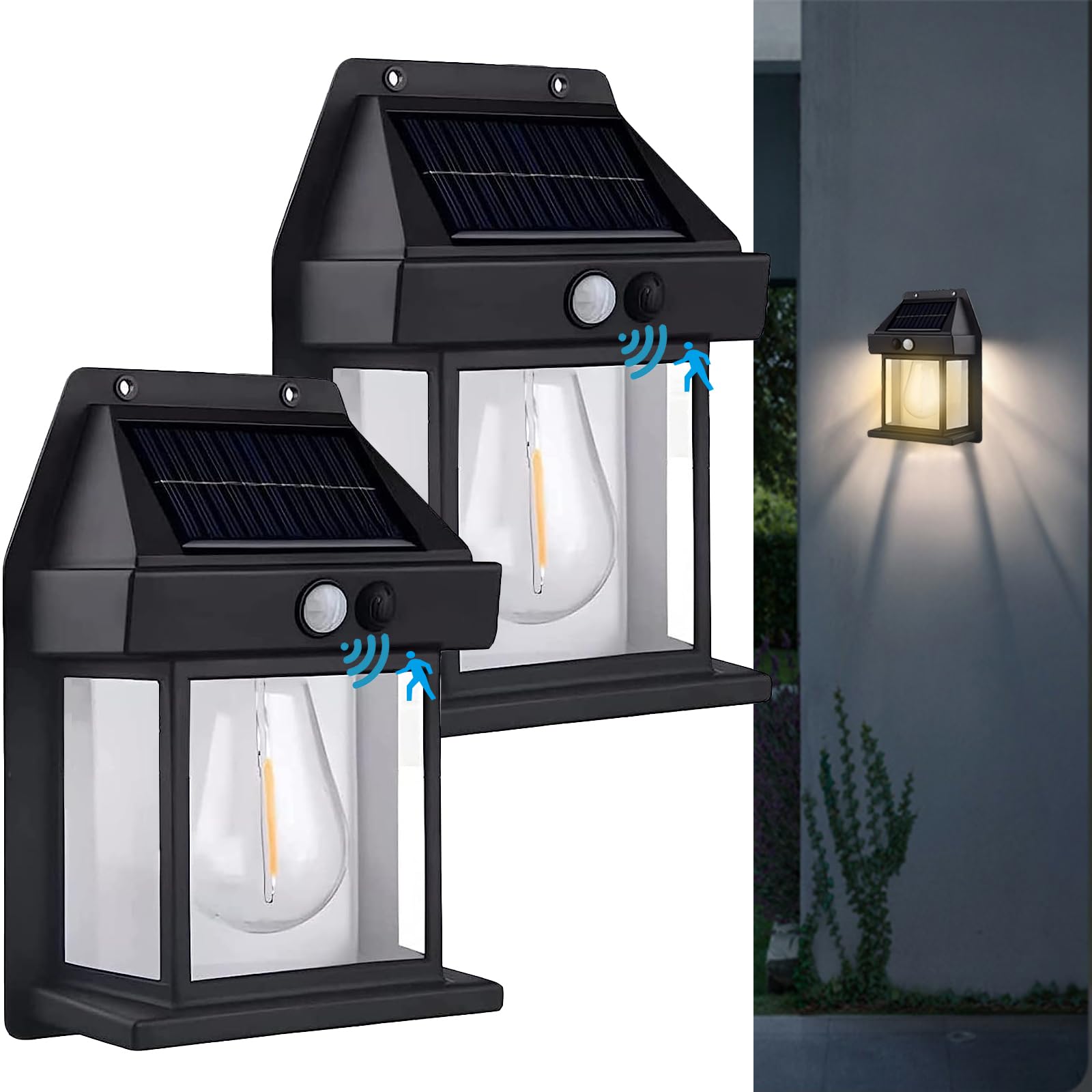 COONOOR 2-pak Solarnych Lamp Kinkietowych Zewnętrznych, Bezprzewodowa Lampa Zmierzchowa Na Ganek Z 3 Trybami I Czujnikiem Ruchu