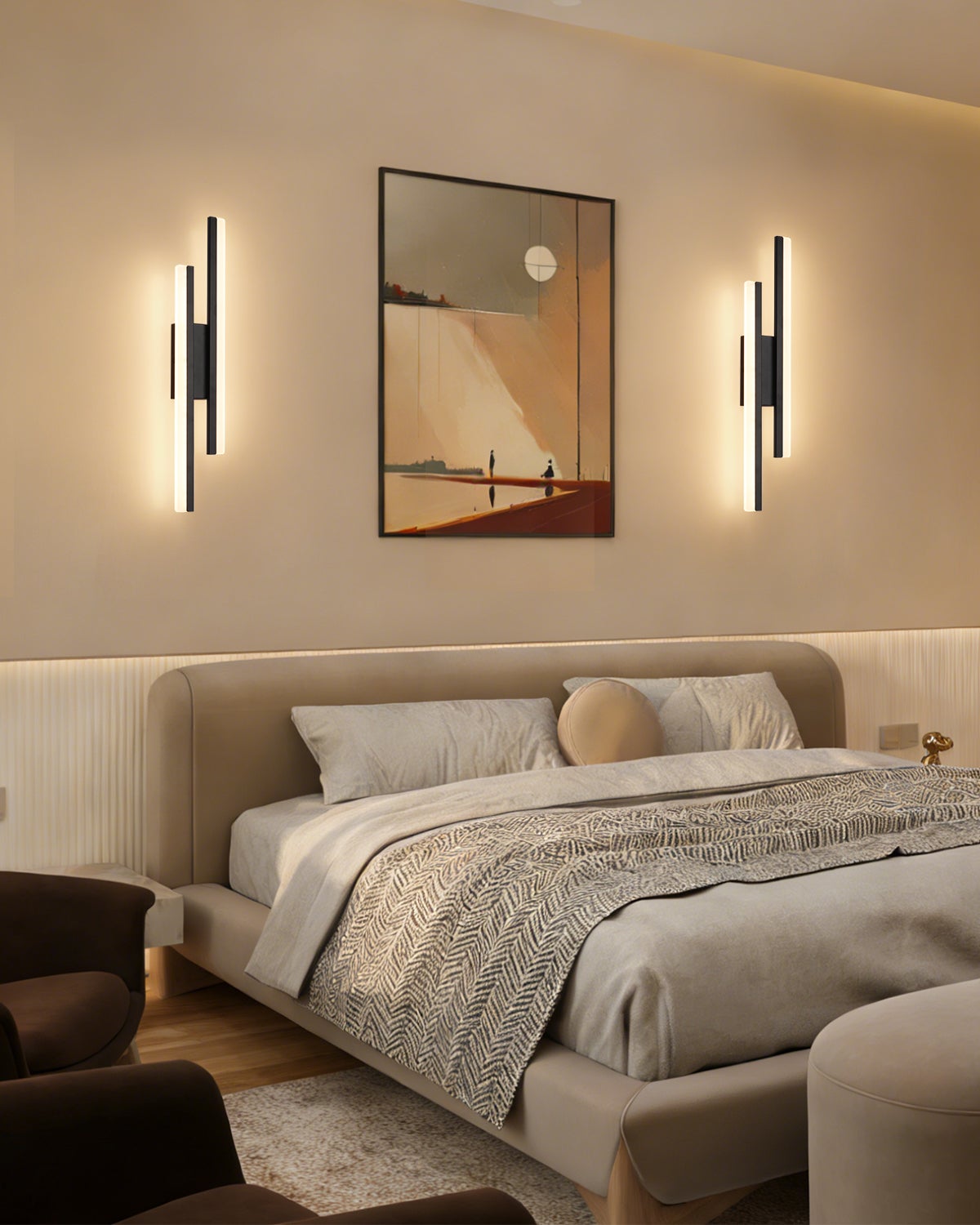 Kinkiet LED nowoczesny design 50CM 12W 1450lm 3000K czarny podwójny pasek Salon Sypialnia jasny Zestaw 2 Lovhaus