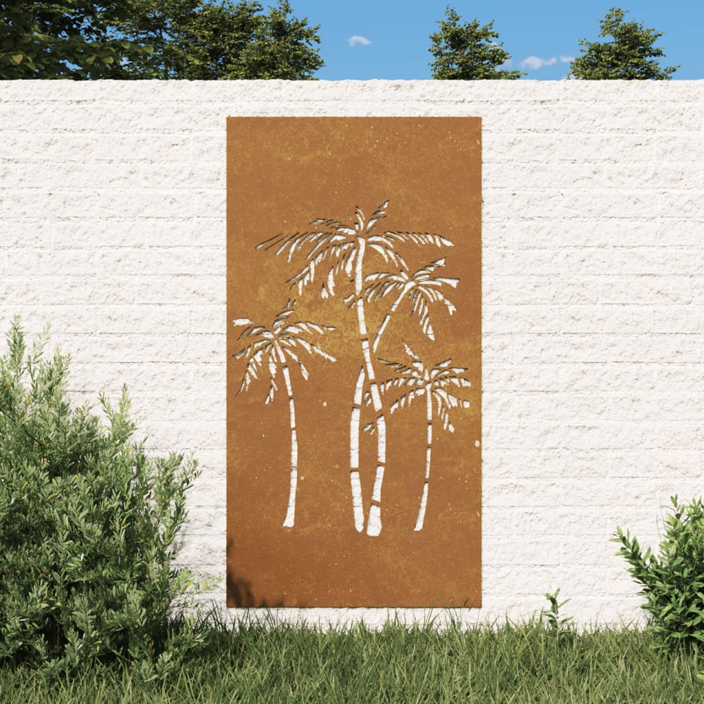 Ogrodowa dekoracja ścienna, 105x55 cm, stal kortenowska, palmy vidaXL