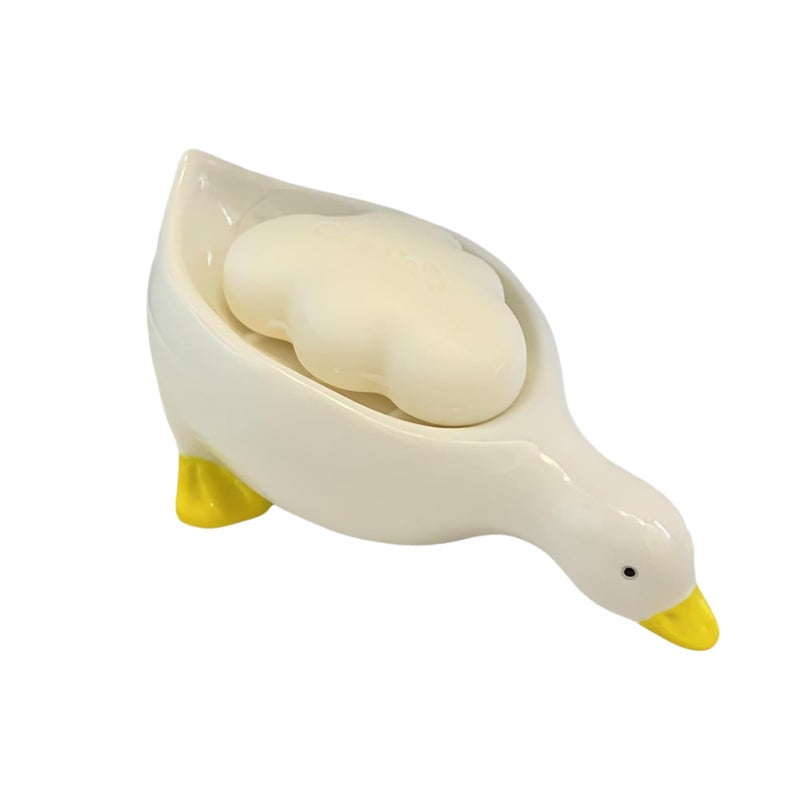 Urocza ceramiczna mydelniczka w kształcie kaczuszki, samoodpływowa, odpowiednia do prysznica, łazienki, wanny, kuchni i zlewu