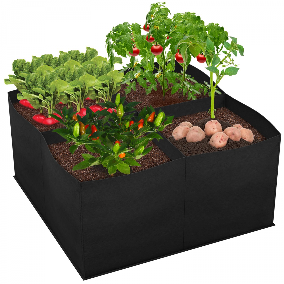 Worek do uprawy roślin 60x60x30cm, 4 kratki, podwyższone grządki, oddychające donice materiałowe, grządki do uprawy warzyw
