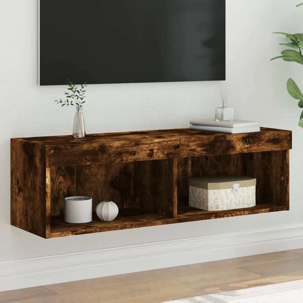 Szafka pod TV z oświetleniem LED, przydymiony dąb, 100x30x30 cm vidaXL