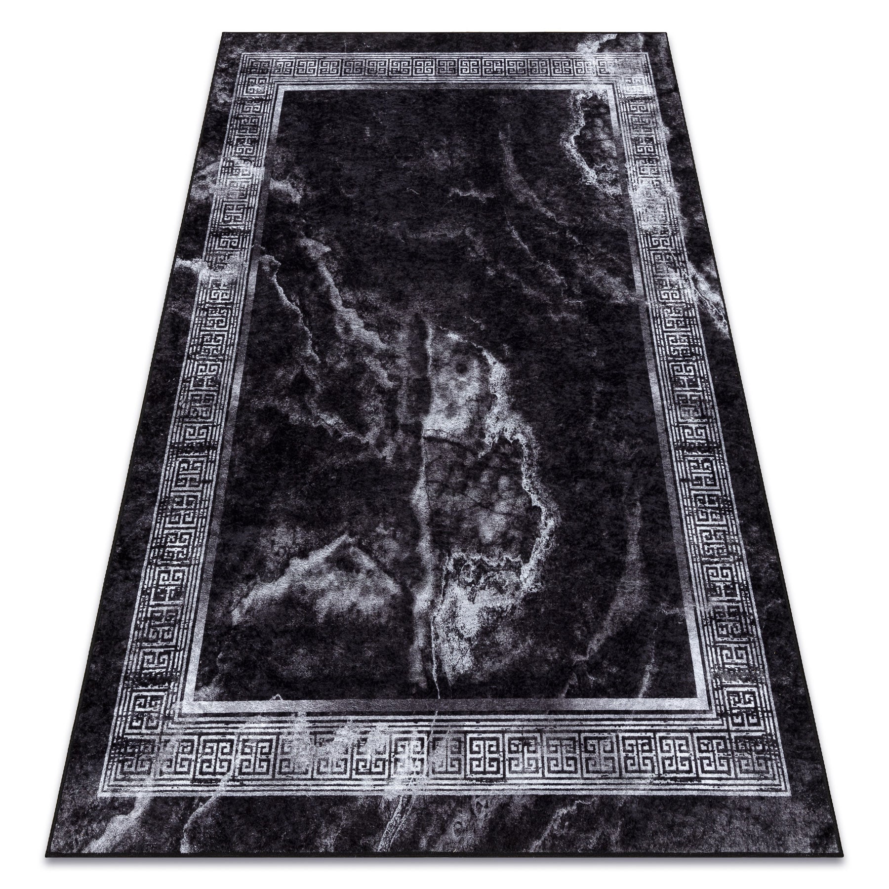 Dywan do prania MIRO 51278.810 Marmur, grecki antypoślizgowy - czarny / biały 80x150 cm
