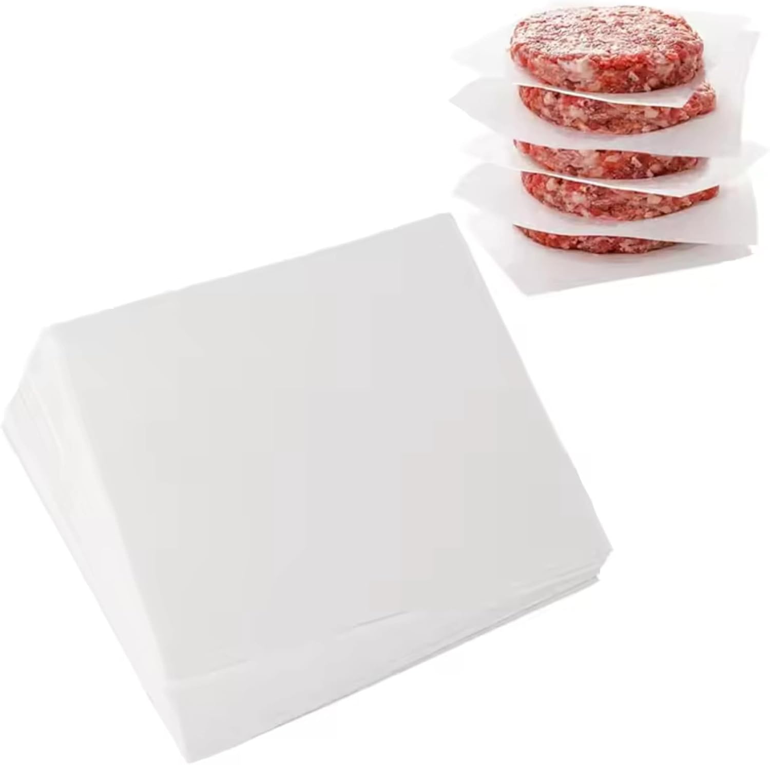 Opakowanie 1000 arkuszy papieru do burgerów (białe kwadraty) z powłoką zapobiegającą przywieraniu, średnica 11 cm, idealne do przygotowywania burgerów