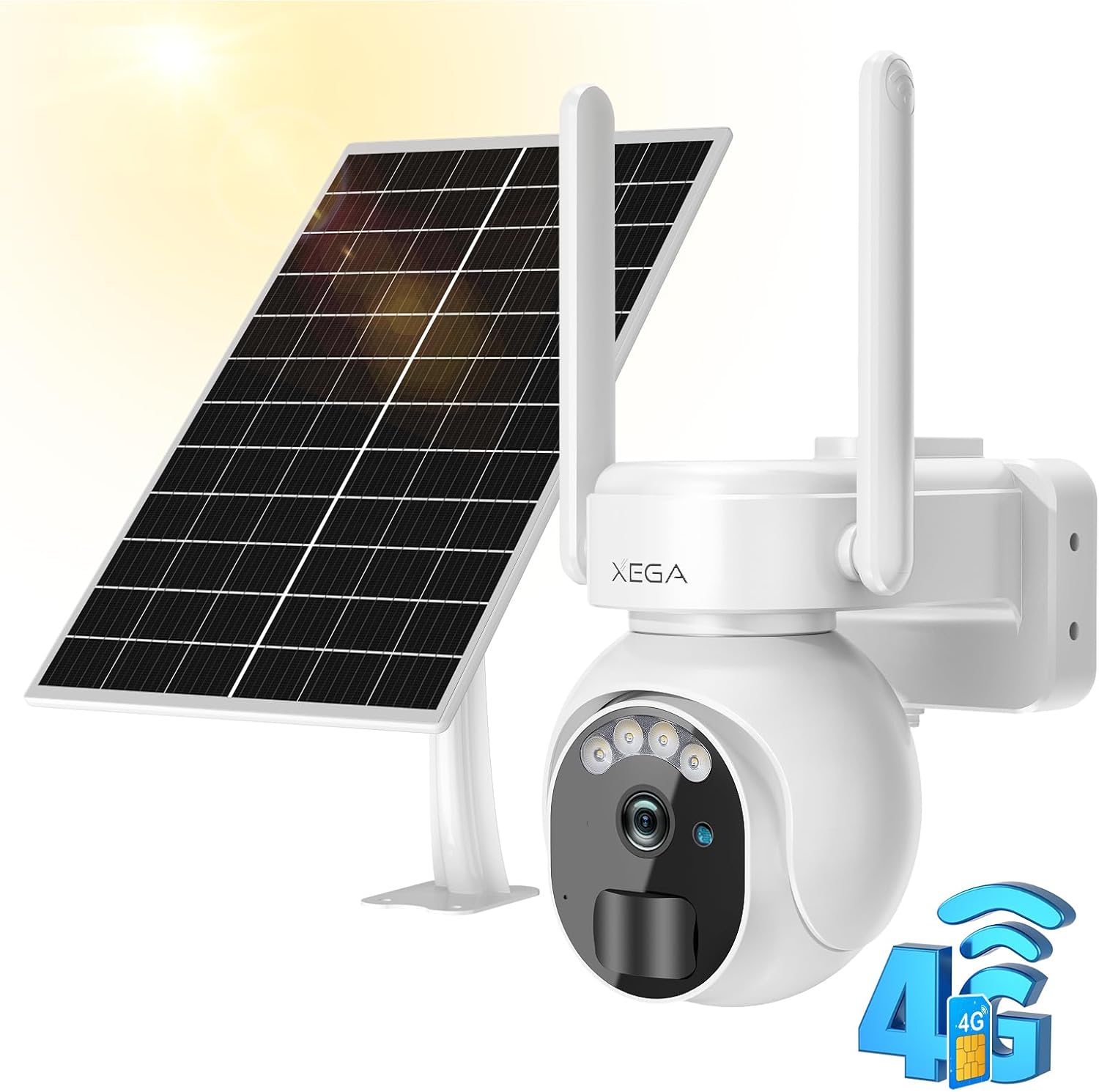 Xega 3G/4G LTE kamera monitoringu solarna bez WiFi z kartą SIM, zewnętrzna 2K HD, noktowizja, detekcja ruchu IP66
