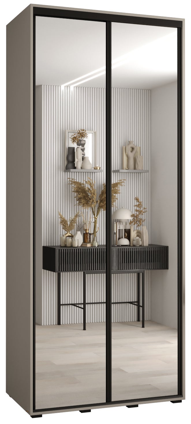 Szafa przesuwna z lustrem wysoka Dakota 2 100 x 45 x 235,2 cm kaszmir + u. czarny - Abiks Meble