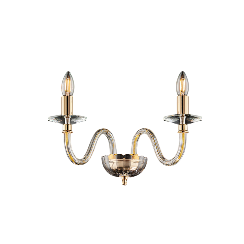 Applique in ferro dorato con vetro trasparente 2 luci H.22 - L.39 - P.25
