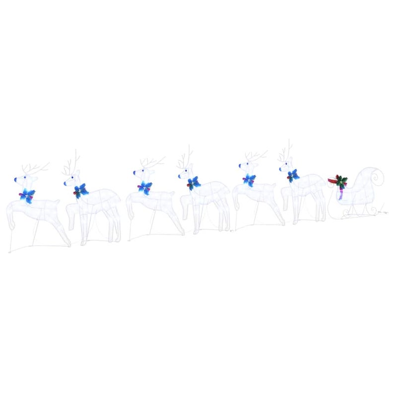 Renifery z Saniami LED 6 Reniferów i Sanie z Tkaniny Zimna Biel 66 cm USB