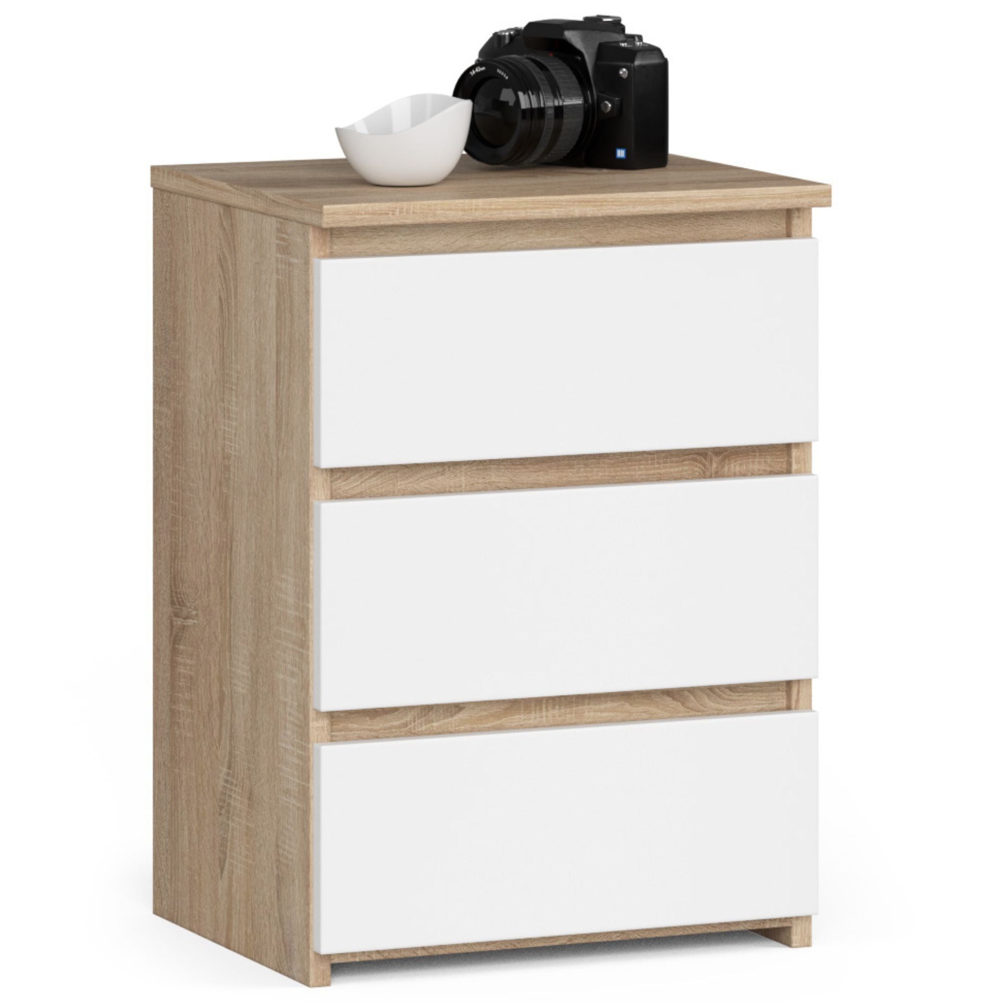 Szafka nocna AKORD CL3 Dąb Sonoma 40 cm 3 szuflady kolor Biały mat 40x35x57 cm