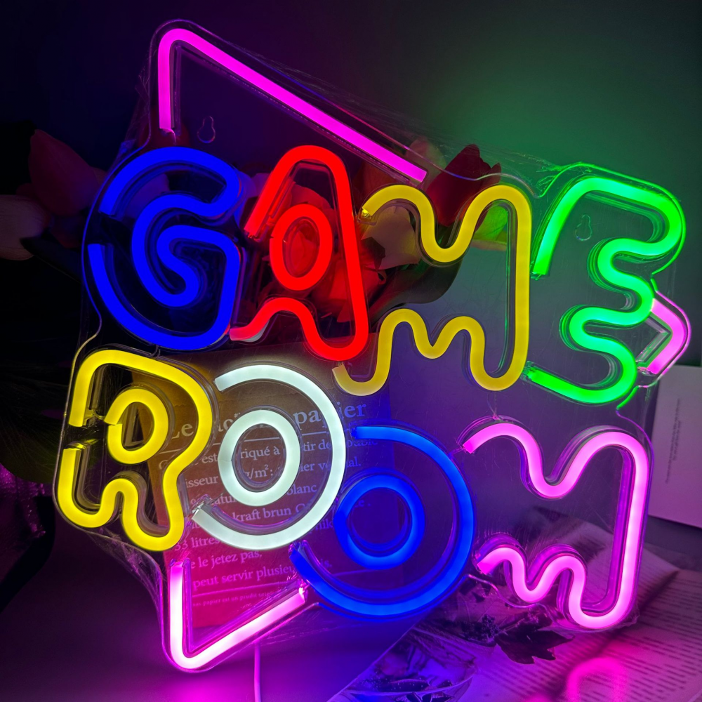 Kolorowy neon GAMEROOM, fajna dekoracja ścienna LED neon, zasilany przez USB, odpowiedni do sypialni, na ścianę artystyczną, do salonu, baru
