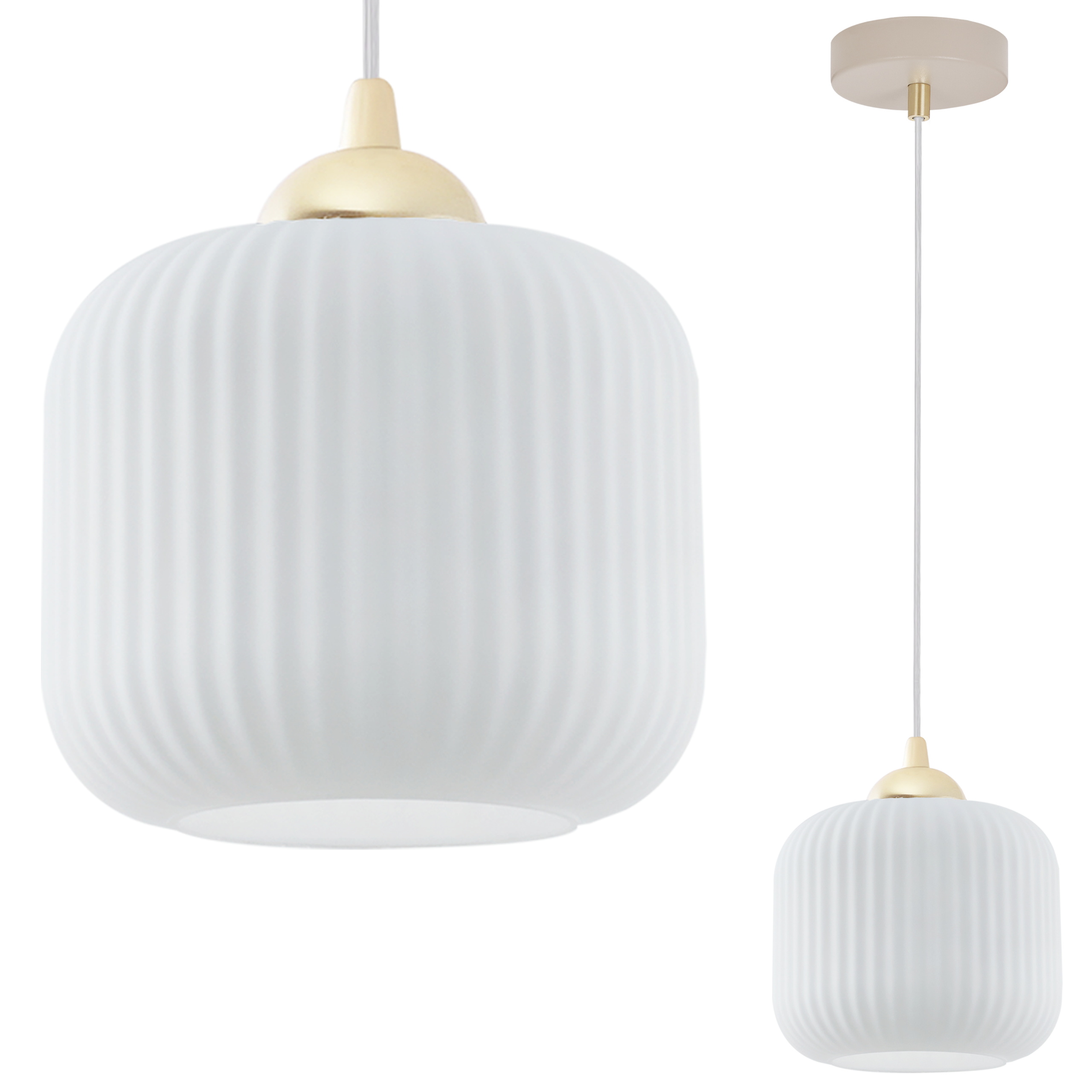 Lampa sufitowa wisząca Light Home LH Riffle 1xE27 kaszmir/złoty klosz biały 15cm walec